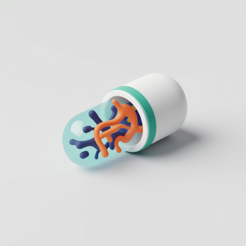 Icona Probiotici Capsula aperta con rete luminosa rappresentante la flora intestinale